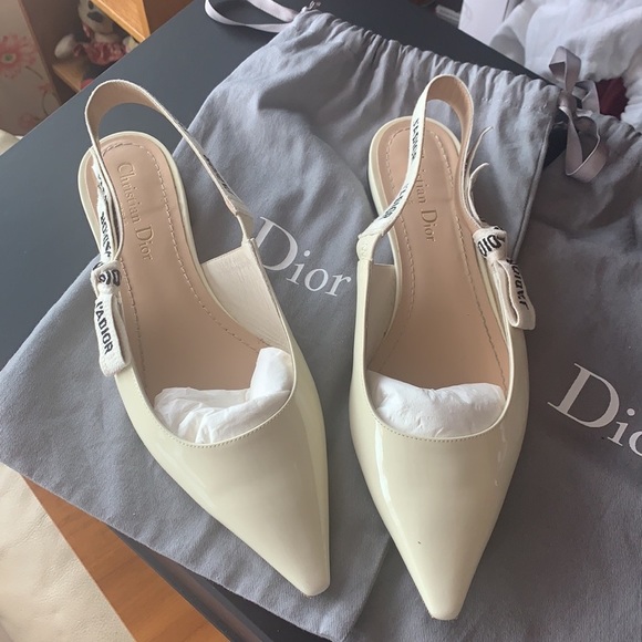 CHRISTIAN Dior J'adior Off White Slingback Flats⭐️ - Picture 2 of 11